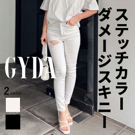 【SALE】H/Wステッチカラーダメージスキニーパンツ GYDA ジェイダ 072330705801 gyda レディース オフホワイト ブラック ボトムス ハイウエスト スリム Sサイズ GYDA パンツ GYDA スキニー