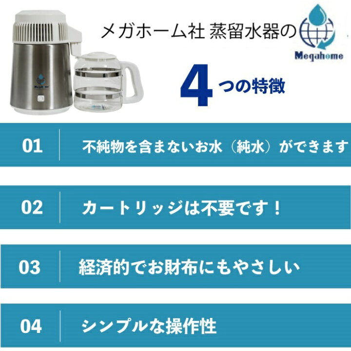 楽天市場】蒸留水器 台湾メガホーム社製ステンレスボディ(白)新ガラス 