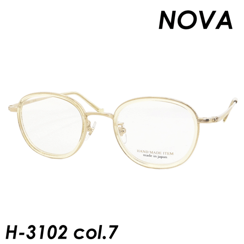 NOVA(ノバ) メガネH-3102 col.7 [GOLD/KIHAKU] 45ｍｍ 日本製 HAND MADE ITEM：メガネのハヤミ 店