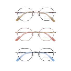 メガネ屋さんが選んだコスパ高メガネ SO-9815 ヘキサゴン 眼鏡 軽い 度入りレンズ付き+日本製メガネ拭き+布ケース付 度付き フルリム メタル Lune-0119 2023