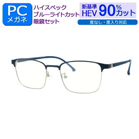 目の健康を第一に！ 新基準ブルーライトカット　HEV90％カット メガネ一式セット　ウェリントン　W2001　2　超軽量樹脂　度なし 度付き対応 PCグラス パソコンメガネ しみ　そばかす 眼精疾患対策