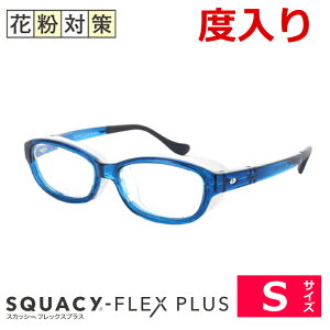 度入り対応 レンズつき スカッシーフレックスプラス メガネ Sサイズ ブラック ブルー パープル レッド 中学生〜成人女性小さめ 花粉 ほこり ハウスダスト 防塵 飛沫 予防 ウイルス ドライア