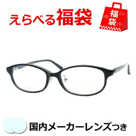 選べるメガネ福袋　送料無料　薄型レンズつき　メガネ　度付き　度なし　ダテメガネ　伊達眼鏡　薄型　度つき　新品　未使用品　アウトレット　お試し　選べる福袋　メガネふき＆ケース付き　近視　遠視　乱視　老眼　STP79-029　5　ブラック　ハセガワ