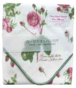ルドゥーテ ハンカチ ガーゼ 薔薇 ローズ 上品 綿 コットン プチギフト ガーゼ生地 タオルハンカチ 綿100% ピンク グリーン プレゼント 薔薇雑貨
