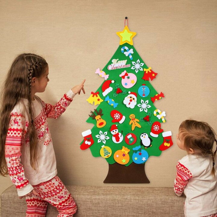 楽天市場 クリスマスツリー Diy フェルトツリー 子供 壁掛け タペストリー クリスマスオーナメント 面ファスナー 手作り 布製フェルト デコレーション 飾り付け 雰囲気作り 可愛い 親子 幼稚園 保育園 小学校 おしゃれ ギフト プレゼント Atena 楽天市場店