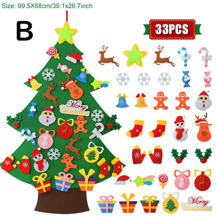 クリスマスツリー Diy フェルトツリー 子供 壁掛け タペストリー クリスマスオーナメント 面ファスナー 手作り 布製フェルト デコレーション 飾り付け 雰囲気作り 可愛い 親子 幼稚園 保育園 小学校 おしゃれ ギフト プレゼント Atena 1セットフェルトクリスマスツリー