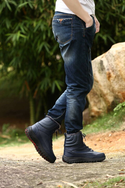 送料無料 スノーブーツ 靴ひも メンズ ショートブーツ マウンテンブーツ 本革 冬 ワークブーツ 登山 防水 冬靴