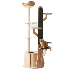 猫タワー キャットツリー 高さ188.5cm 木製 多頭飼い対応 宇宙船付き 据え置き 高安定性頑丈 上り下りしやすい 爪とぎ 大型猫/子猫兼用 省スペース 運動不足解消 おしゃれ可愛い ペット用品