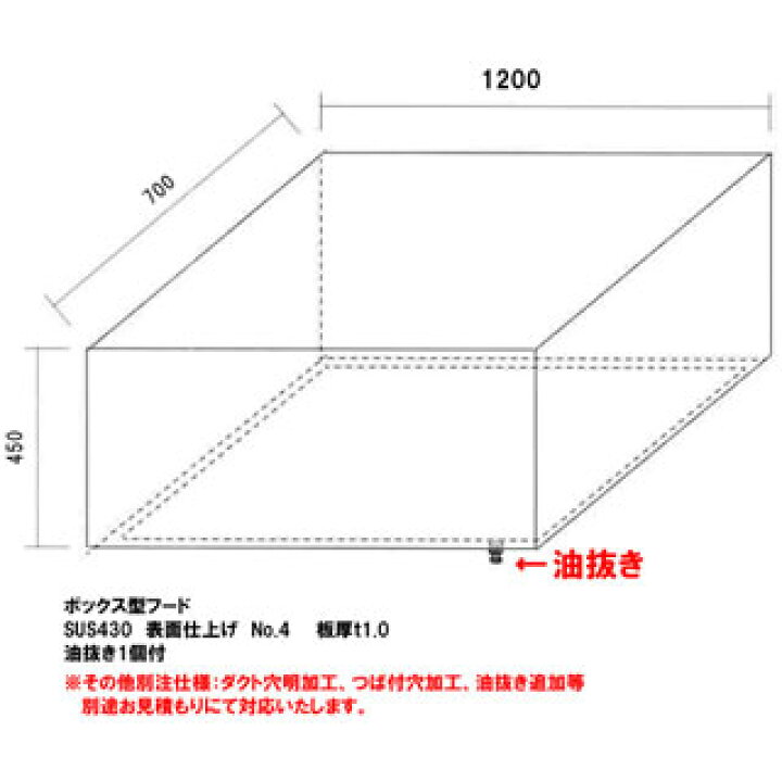 楽天市場】厨房用ステンレスフード W1200×D700×H450 油抜き付き 【施工 