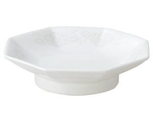 ア659-238B スーパーチャイナ華清(無地) 八角6.5寸高台皿(白磁)【メイチョー】