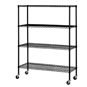 【まとめ買い10個セット品】ワイヤーラック ブラック D45cmタイプ キャスター付き H159cm 4段 W121.2cm 61-63-9-3 【店舗什器 パネル ディスプレー 棚 店舗備品】【メイチョー】