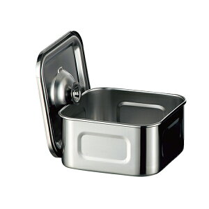 18-8 ツマミ付浅型角キッチンポット(手無)16.5cm 127165【厨房館】