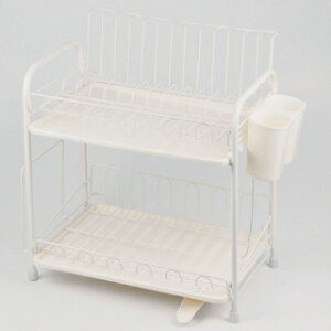 パール金属 アレスタ 水切りラック2段(水が流れるトレー) HB-1857【キッチン用品 家庭用 キッチン雑貨 台所 排水 水捨て不要 白 カゴ スリム ラック 2段 バスケット 収納 洗い物 大容量 ディッ