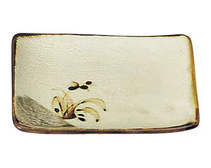 和食器 オ468-608 織部流し芦絵 角4.0皿【厨房館】