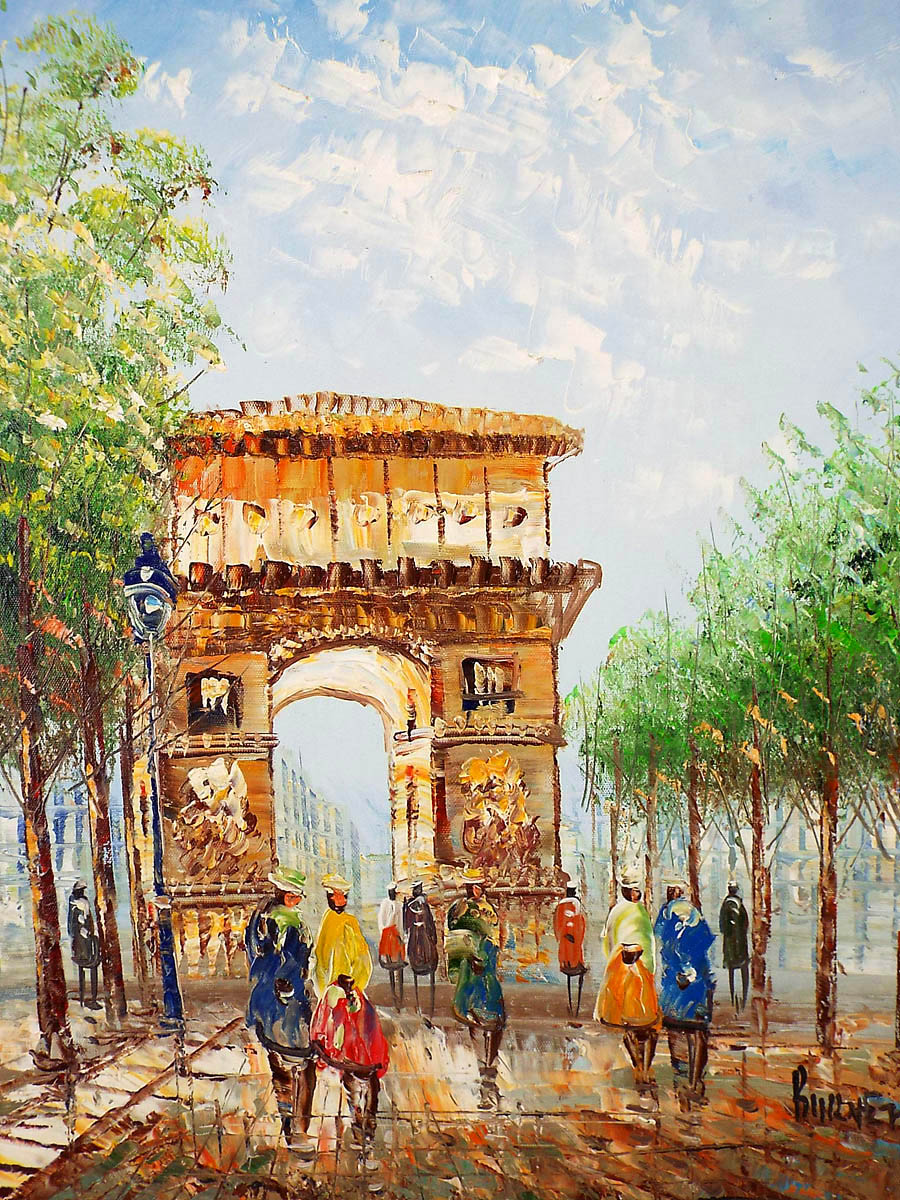 スーパーデリバリー」 手書き油絵 パリの風景 凱旋門 額付 絵画