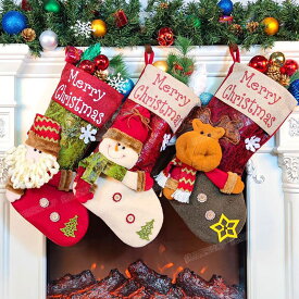 【2点セット】クリスマス靴下 サンタオーナメント 雑貨 クリスマスツリー飾り ホームパーティー お菓子入れ お菓子バッグ 玄関飾り 壁掛け 袋 バッグ ソックス 装飾 北欧 クリスマスソックス くつした サンタクロース ワピチ 雪だるま シンプル イベント サンタ プレゼント