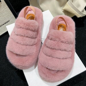 【1点6%、2点11%OFFクーポン 】サンダル レディース 婦人靴 秋冬用 厚底ヒール 4.5cm コンフォート ファーミュール 歩きやすい 履きやすい ルームシューズ 美脚 痛くない 通勤 オフィス着替え