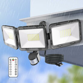 MEIKEE led 70w 7000lm センサーライト リモコン 屋外 人感センサーコンセント ac電源 6500K 昼白色 高輝度 IP66防水 PIR センサー 投光器 フラッドライト 自動点灯/消灯 防犯対策 照明器具 駐車場 玄関 倉庫 屋内 ガレージ