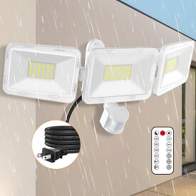 MEIKEE led 70w 7000lm センサーライト リモコン 屋外 人感センサーコンセント ac電源 6500K 昼白色 高輝度 IP66防水 PIR センサー 投光器 フラッドライト 自動点灯/消灯 防犯対策 照明器具 駐車場 玄関 倉庫 屋内 ガレージ