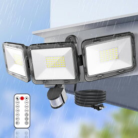 MEIKEE led 70w 7000lm センサーライト リモコン 屋外 人感センサーコンセント ac電源 6500K 昼白色 高輝度 IP66防水 PIR センサー 投光器 フラッドライト 自動点灯/消灯 防犯対策 照明器具 駐車場 玄関 倉庫 屋内 ガレージ 1年保証