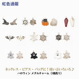 ハロウィン チャーム 魔女の帽子 黒猫 パンプキン カボチャ 棺 コウモリ クモの巣 ゴースト アクセサリーパーツ ハンドメイド 手芸 ピアス ネックレス ブレスレット（1個売り）