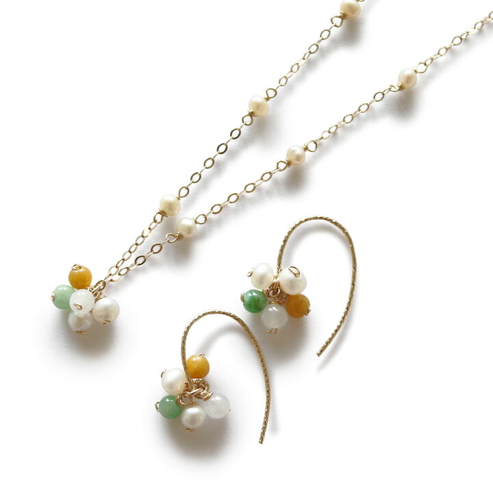 楽天市場】【K14gf 翡翠・パール ネックレス & イヤリング or ピアス 