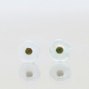 翡翠お花ピアス【K10YG flower earrings】A貨翡翠 jd_mm1183