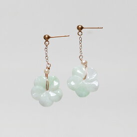お花の翡翠とパールが可愛い！K14gf flower pearl ピアス A貨翡翠 jd_mm1110