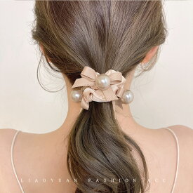 【2点以上で22%OFFクーポン】 シュシュ パールヘアゴム ヘアアクセサリー 可愛い リボン パール アクセサリー 韓国ファッション　 きれいめ 髪留め 上品 高見え かわいい MEI+
