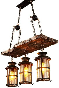 【500円OFFクーポン券付き】 ペンダントライト 電球なし レトロ 天然木 ランタン型 北欧風 おしゃれ カフェ インテリア照明 天井照明 LED 3灯 デザイン モダン 工業系 E26金口 110V 食卓用 キッチ