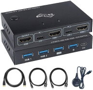 【100円OFF券付き】 KVM切替器 2入力1出力 ES-Tune HDMIモニター USB切替器 2入力4出力 USBハブ 手動式 …