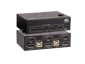 【マラソン限定5倍P付】DP HDMI HDMIスイッチ KVM切替器 2入力2出力 2台のPC 4K 60Hz 4USB2.0ハブ付 デュアルモニター切替器 電源不要 マウス キーボードを共有切替器