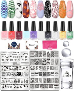 �l�C���C���[�W�v���[�g�Z�b�g 10�F Biutee �l�C���v���[�g10�� �|���b�V�� �X�^���v2�� 2�X�N���[�p�[ �J�[�h�o�b�O�t�� UV/LED���C�g�Ή�