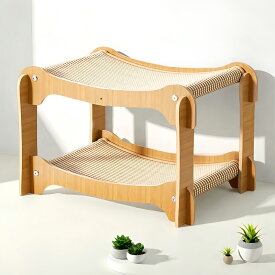 【全店商品12％OFF】猫用爪とぎベッド つめとぎ 2 段式 ソファ型 二重構造 猫ハウス ハンモック 通気性 木製フレーム 麻布 / 藤素材 耐摩耗 洗える 取り外し簡単 小型〜大型猫対応 56×36×37cm