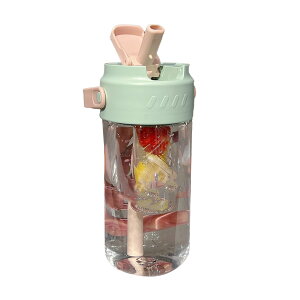 かわいいストローウォーターボトル 美しいPC内蔵ティーストレーナーストローデザインのオフィス用ストローウォーターボトル (緑)