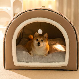 ペットベッド 犬/猫用ハウス ペットハウス 犬小屋 寝床 可愛い 柔らかい ペット用品 小/中/大型犬用 テント式 屋根付き お手入れ簡単 暖かい 保温 防寒 おしゃれ 洗える 折りたたみ 持ち運びやすい 組み立て簡単 通気性 四季通用16kg以内