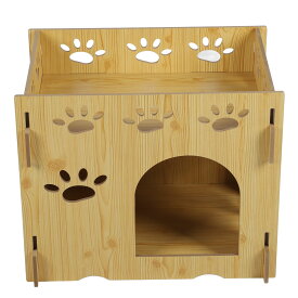 猫ハウス キャットハウス 54*35*44cm 折りたたみ式 シンプル 木 2階 猫ベッド ボックスハウス 寝床 ペットベッド夏対策 通気性 熱中症予防 爪とぎ適用 多頭飼い パズル組立 お手入れ便利 グレー色