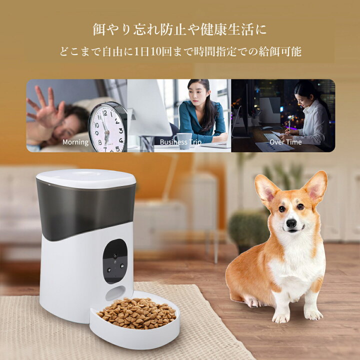 楽天市場 送料無料 自動餌やり機 自動給餌器 タイマー機能 カメラ付き 5l 猫 犬 アプリ 留守番 スマホ連動型 タイマー 見守りカメラ 遠隔操作 動画 撮影 給餌器 ペット給餌器 スマホ ペットフードディスペンサー ペットフィーダー カメラ機能 Wifi Meiyidoushop