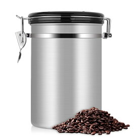【限定10％0FFクーポン配布中！】1.8L コーヒーキャニスター コーヒー保存容器 CO2を排出する コーヒー豆、お茶、小麦粉、砂糖などを保管 珈琲 気密性 収納 密封容器 防湿 304ステンレス鋼 友達 ご家族 ギフト