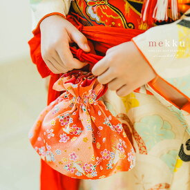 【日本製の手作り】七五三 巾着 ちりめん バッグ BAG/小花 うさぎ 桜 さくら柄/ピンク[bag013]