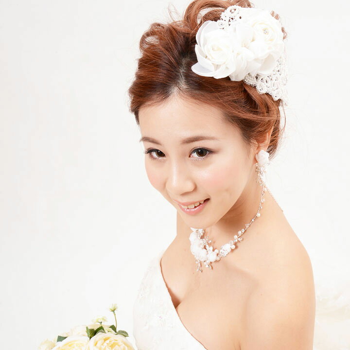 【2way】【あす楽】結婚式 ヘッドドレス ブライダル ウェディング 髪飾り/フラワー ビーズ ボンネ/ホワイト 白 花[ha030]  mekku（メック）