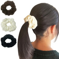 柔らかニット素材のシンプルシュシュ ヘアアクセサリー 大人 上品 ポニーテール ハーフアップ ホワイト …