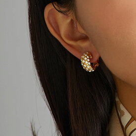 【最大10％OFFクーポン！】ピアス イヤリング 日本製 金属アレルギー ストーン K18GP 純チタン チタンポスト フープ レディース メンズ アレルギー対応 おしゃれ キャッチレス パヴェ