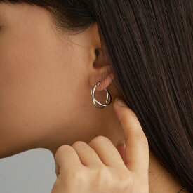 【最大10％OFFクーポン！】ピアス 日本製 純チタン チタン K18GP 交差 フープ 大ぶり 金属アレルギー対応 ワンタッチ 落としにくい 外れにくい 大きめ キャッチレス シンプル ゴールド