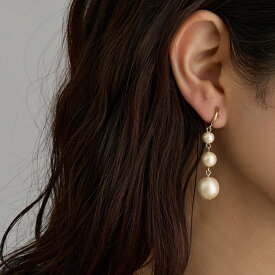 【感謝祭20％OFFクーポン配布】イヤリング フープ K18GP 日本製 パール コットンパール ぶら下がり 大ぶり 揺れる キャッチレス ピアスみたい シンプル ゴールド 卒園 入学 入園 卒業