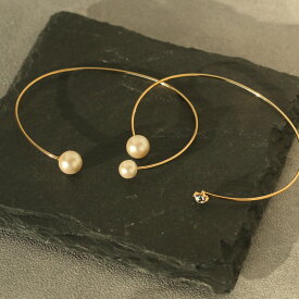 【感謝祭20％OFFクーポン配布】バングル ブレスレット 日本製 パール ストーン ビジュー K18GP 金属アレルギー対応 ダブルパール 華奢 バングル 結婚式 入学式 入園式 卒業式 卒園式