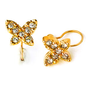 【最大10%OFFクーポン配布中】イヤリング 日本製 ノンホールピアス ノンホール かわいい 30代 40代 50代 痛くない レディース メンズ おしゃれ 人気 K18GP バタフライ ストーン パヴェ 蝶々 シン