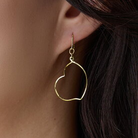 【半額クーポン★2時間限定！14日20時〜】イヤリング ピアス ハート 揺れる ノンホールピアス オープンハート K18GP 日本製 ライン 大ぶり 樹脂 金属アレルギー ピアスみたい 痛くない プレゼント