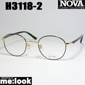 NOVA ノヴァ HAND MADE ITEMハンドメイド 国産ラウンド　ボストン　クラシック 眼鏡 メガネ フレームH3118-2-45 度付可ブラック　ゴールド