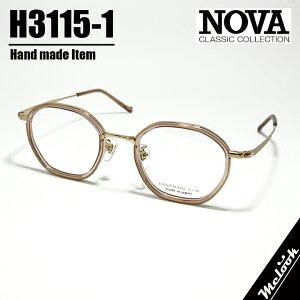 NOVA ノヴァ HAND MADE ITEMハンドメイド 国産ラウンド ボストン クラシック 眼鏡 メガネ フレーム サングラスH3115-1-45 度付可クリアピンク ゴールドリビジョン製レンズでお好きなサングラス作成